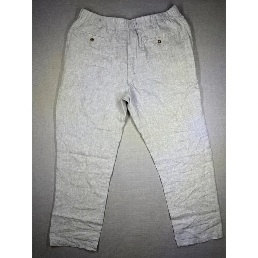 Quince Mens 100% European Linen Pants Driftwood Beige Elastic Waist Trousers NWT